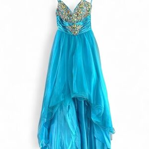 Elegant Strapless Bidded Blue Prom Dress